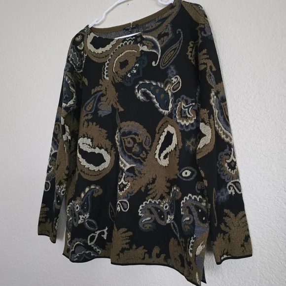 Lafayette 148 NY Bateau Neck Merino Paisley Jacquard Sweater Medium - Picture 5 of 8